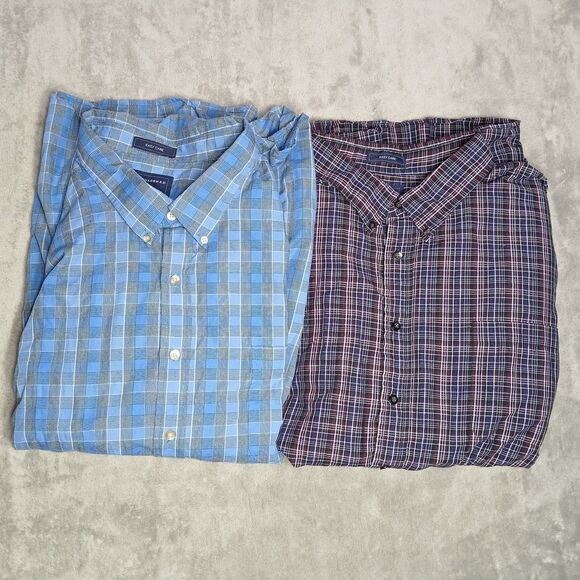 Saddlebred Button Down Shirt Lot (2) Mens 4XL Big Tall Easy Care Plaid Classic - Picture 2 of 10